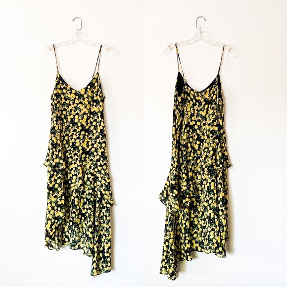 Parker Lemon Asymmetrical Tiered Midi Dress In Limon Size Medium - Picture 5 of 12